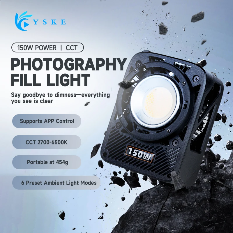 

150W Portable COB Video Light, 95+ CRI & Bi-Color 2700K-6500K, with Adapter & Reflector for Studio Photography