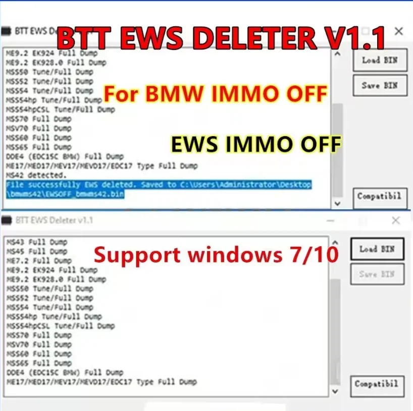 BTT EWS DELETER V1.1 for BMW IMMO OFF BTT EWS DELETE Support MS41 MS42 MS43 MS45 ME7.2 ME9.2 MSS54 ME17/MED17/MEV17/MEVD17/EDC17