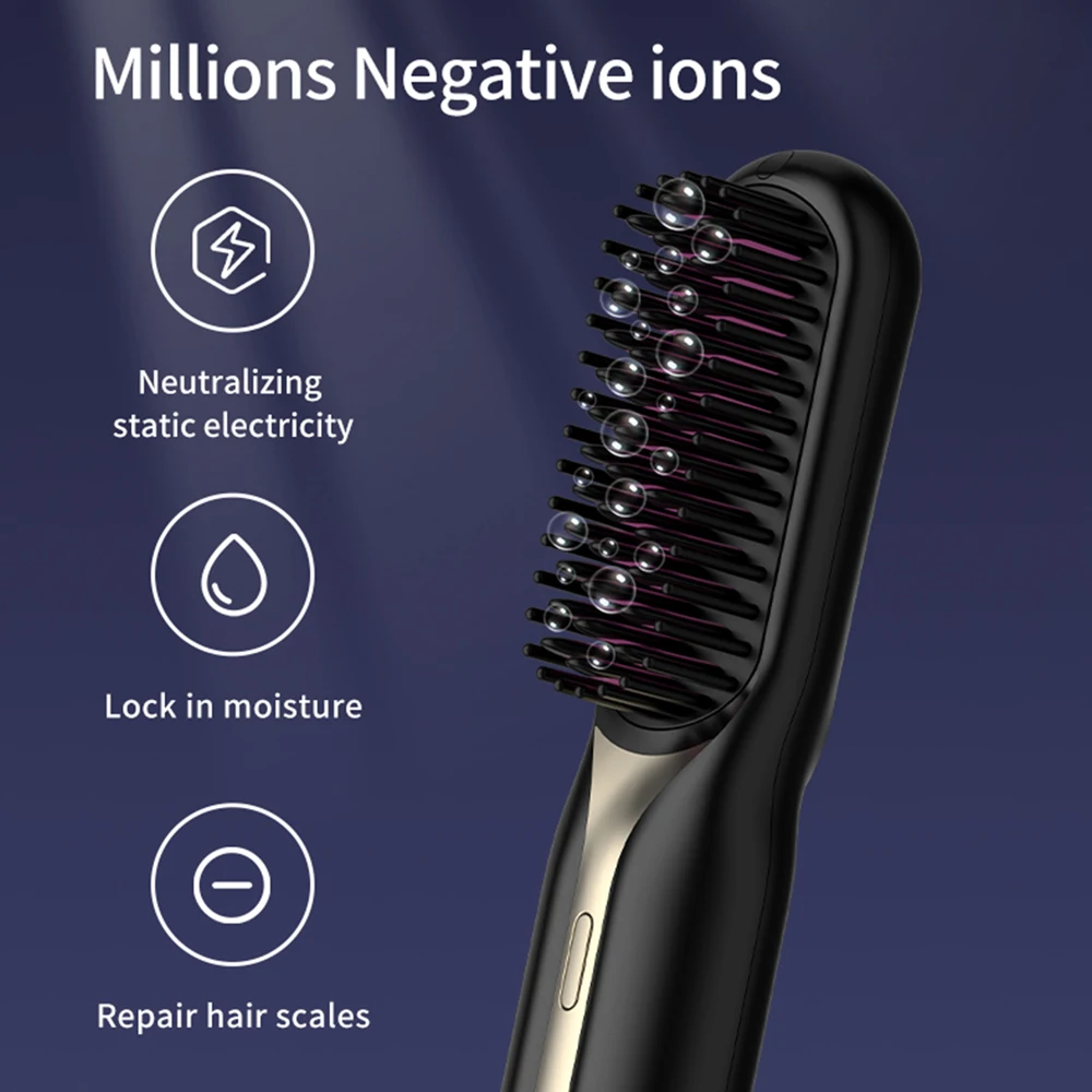 

Electric 3-speed temperature-adjustable wireless charging hair straightener Curling Iron Portable Hair Straightening Comb