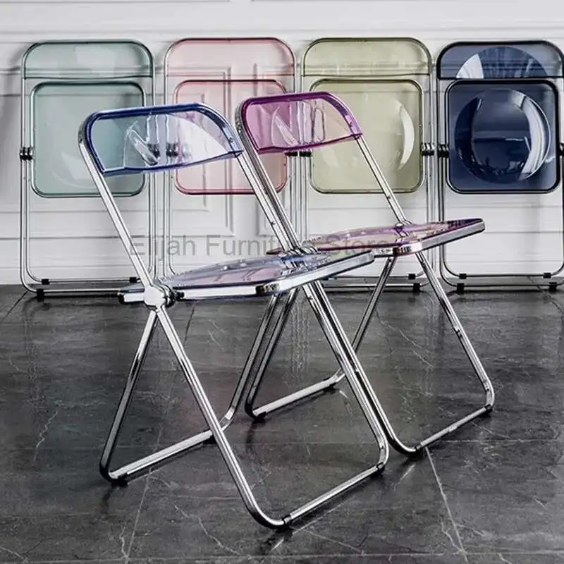 

Transparent Plastic Stool Metal Acrylic Backrest Modern And Simple Restaurant Chair Home Folding Dining Chair