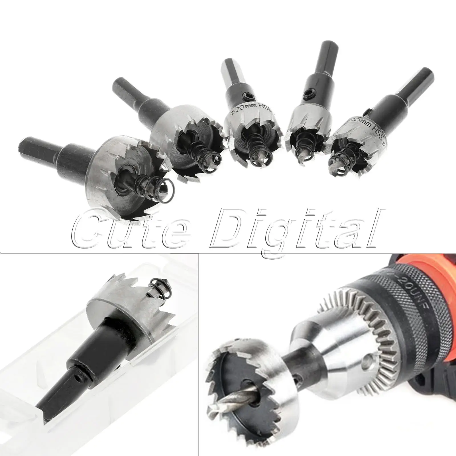 5PCS 드릴링 액세서리 목공 도구 16-30mm HSS 드릴 비트 초경 팁 고속 강철 구멍 톱 미니 드릴 + 렌치