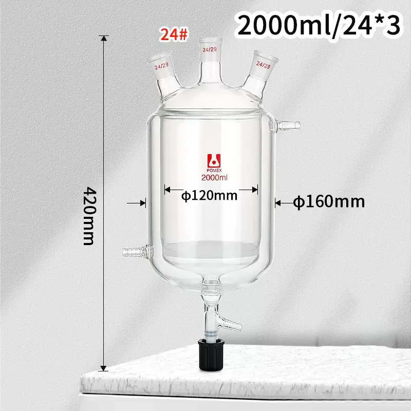 Imagem -06 - Frasco de Reator de Camada Dupla com Pistão de Vácuo Vidro Borossilicato Frasco de Reação de Três Bocas Laboratório 1002000ml