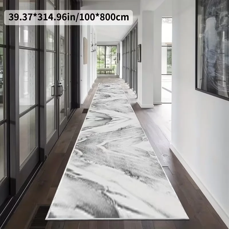 VIKAMA Grey White Marble Texture Runner Rug Non Slip Washable Long Floor Mat Hallway Entryway Corridor Indoor Home Decor Carpet
