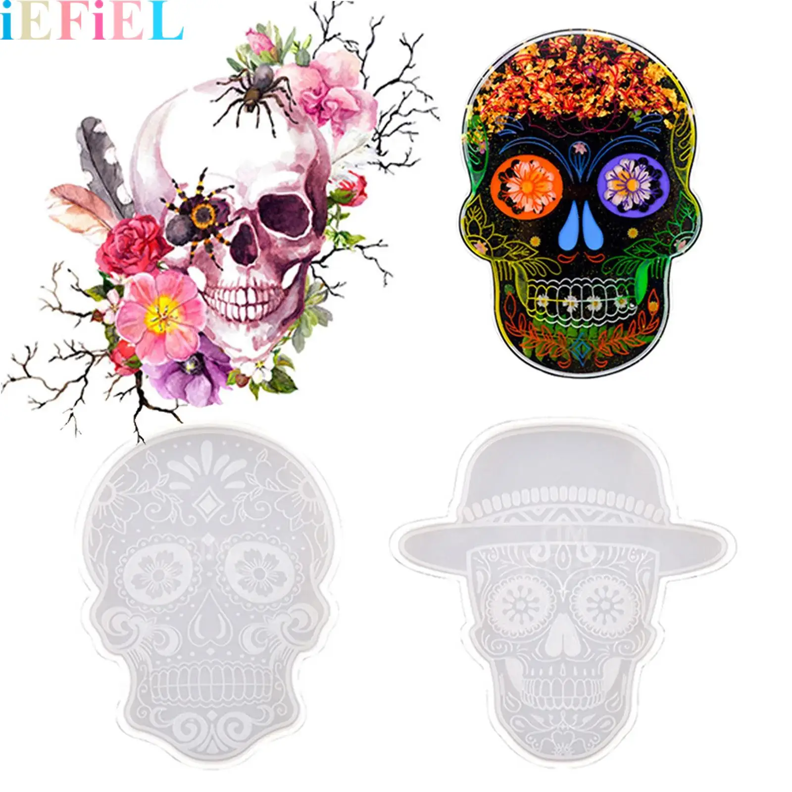 4Pcs Festival Skull Coaster Silicone Molds Halloween Cup Pads Molds for Skull Coasters Decoration for Ideal Gifts for Handcraft