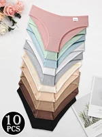 10 Uds. Bragas de algodón puro para mujer, calzoncillos acanalados de tiro bajo, ropa interior suave transpirable para mujer, lencería de colores sólidos, elegante e informal
