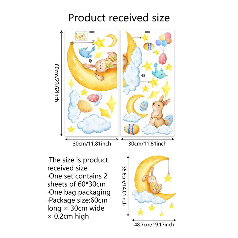 1 ชิ้นการ์ตูนอีสเตอร์ไข่ดวงจันทร์กระต่ายดาวสติ๊กเกอร์ติดผนัง ทําจากวัสดุพีวีซี กันน้ํา นํากลับมาใช้ใหม่ได้ เหมาะสําหรับห้องนั่งเล่น