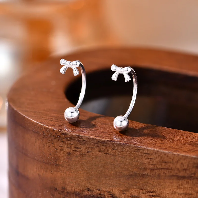 S999 Sterling Silver Bow Dangle Threader Earrings For women Minimalist Fashion Versatile Sweet Niche Design Ear Jewelry
