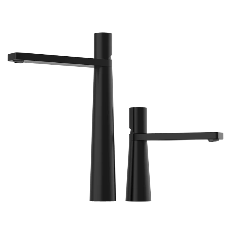 Basin faucet with high aesthetic value, black matte Nordic style minimalist tabletop basin faucet with high pole