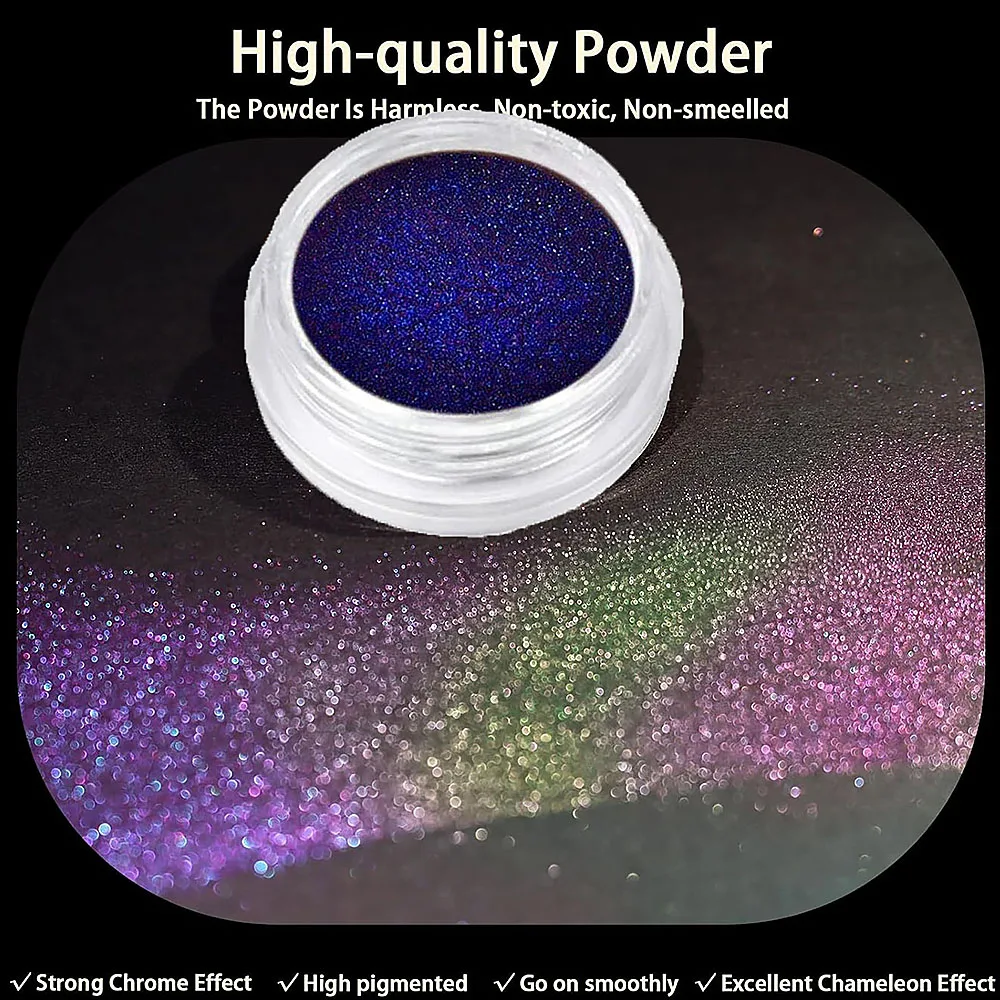 1 barattolo Camaleonte Aurora Specchio solido Polvere per unghie Lucido Duochrome Glitter Effetto metallico Polvere per unghie Fai da te Arcobaleno Ombretto Manicure