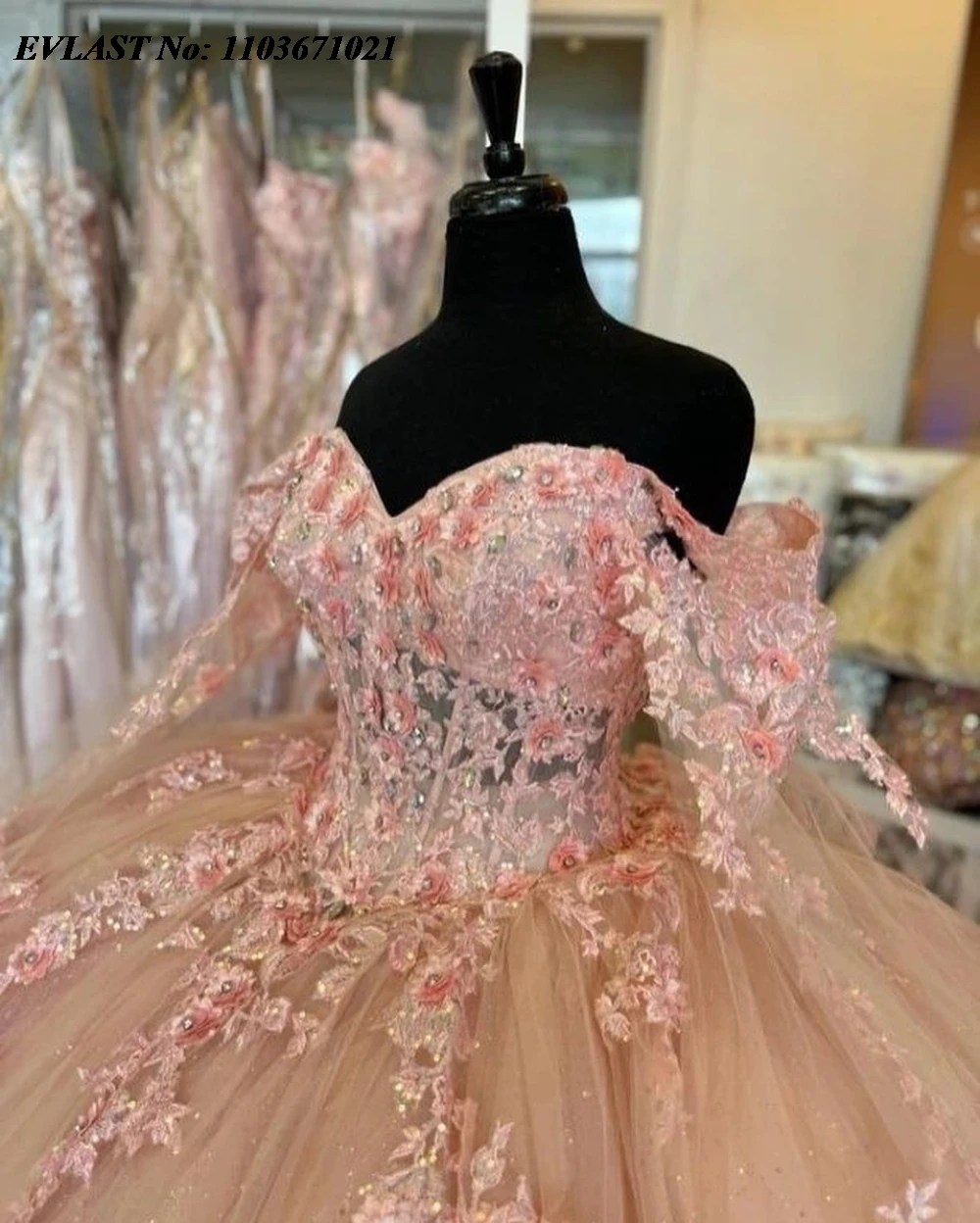 EVLAST Customized Pink Quinceanera Dress Ball Gown Lace Applique Beaded Mexico Corset Sweet 16 Vestidos De 15 Anos SQ752