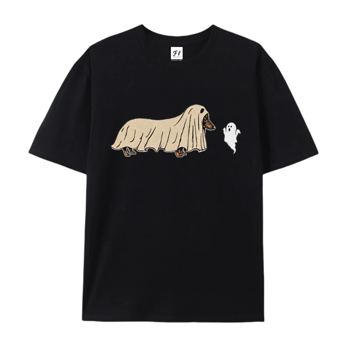 Vintage Dachshund Ghost T Shirt Funny Wiener Dog Halloween Graphic Tee, Cute Spooky Dog Lover Gift Short Sleeve Cotton Top