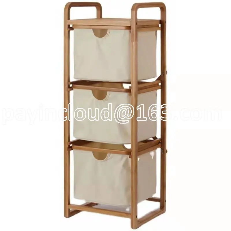 

Storage Basket Japanese Floor Laundry Multilayer Drawer Breathable Fabric Bamboo Bracket Organizer Dirty Clothes