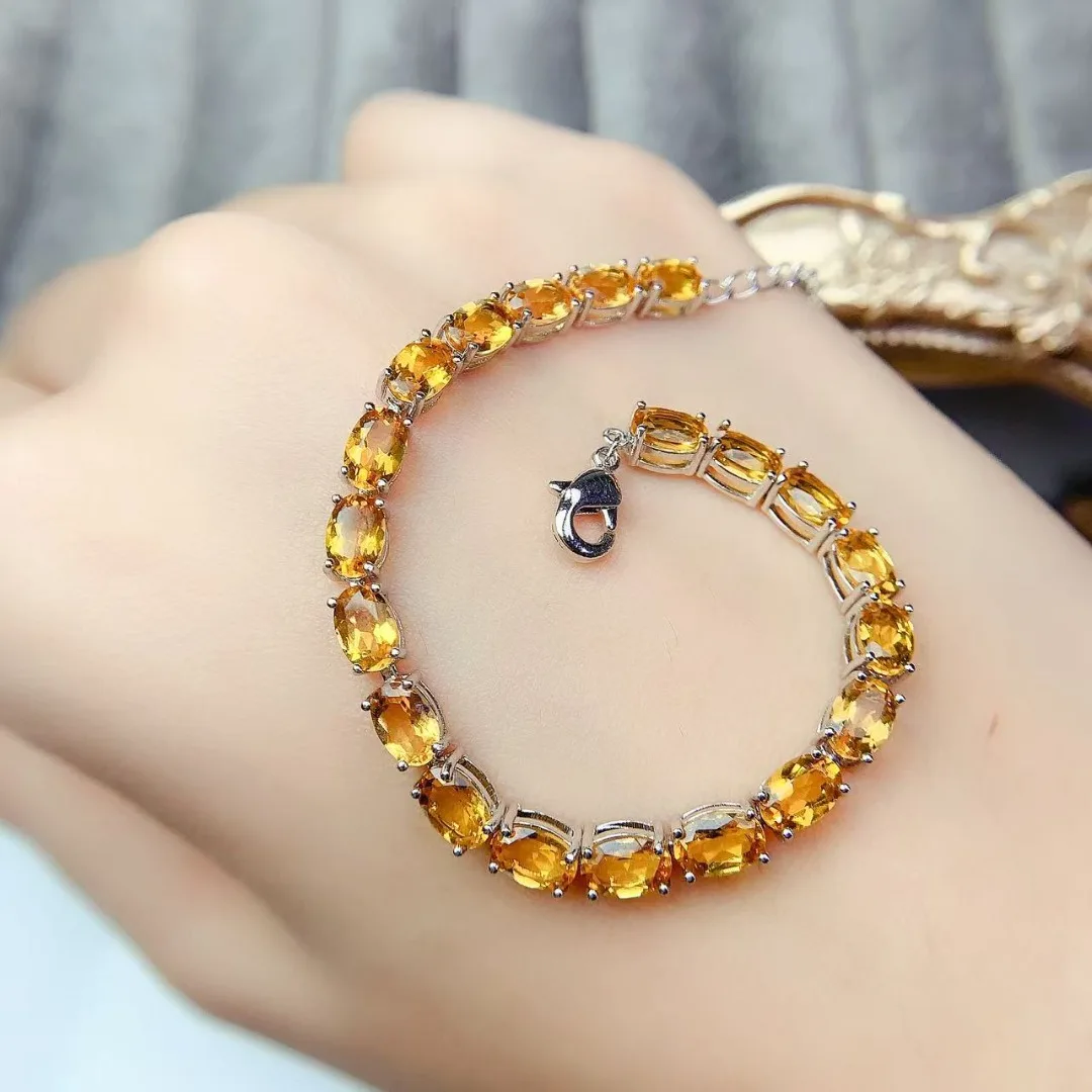 

Silver Natural Citrine Bracelet Female 925 Silver Jewelry Certification Original Luxury Female Jewelry New Free Shipping