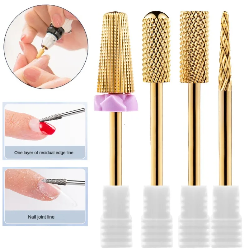 1pc Gold Tungsten Nail Drill Bits 5 in 1 Carbide Milling Cutter for Manicure Machine Pedicure Files Tools Accessories