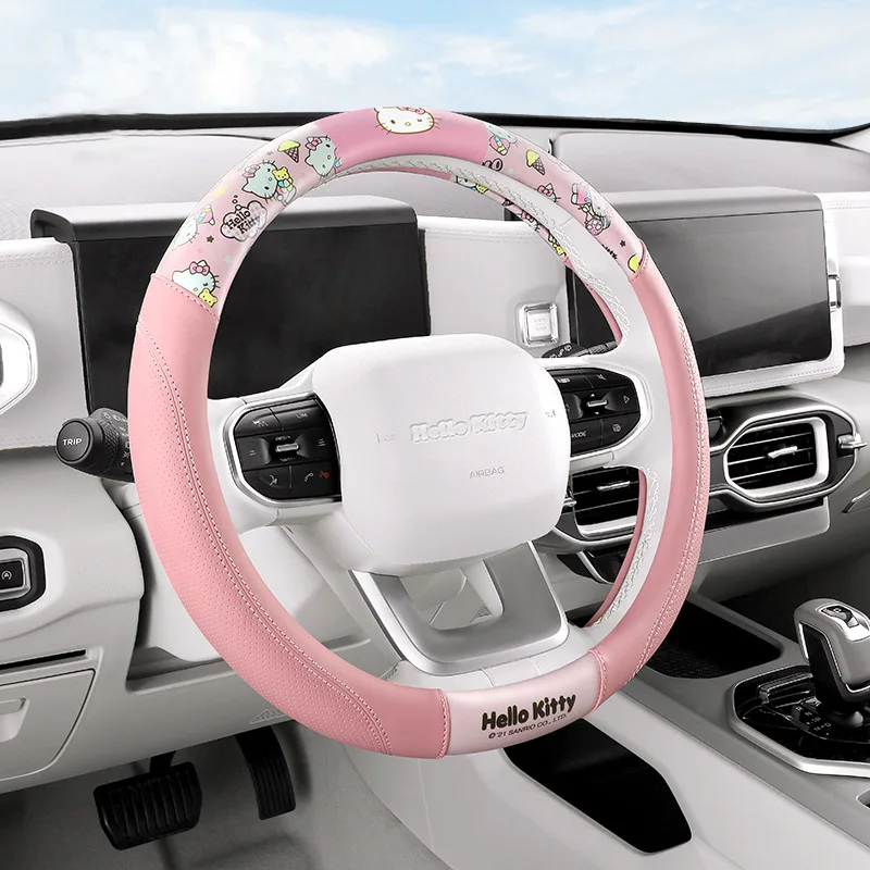 Sanrio Car Round Steering Wheel Cover Cute Anti Slip Warm Steering Wheel Handlebar Cover All Season Universal