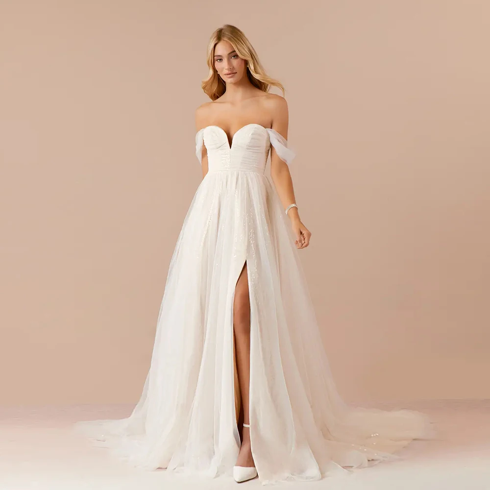 Strapless Ivoor Trouwjurken Voor Dames Off-Shoulder Bruidsjurken Met Plooi Sweep Trein Bruidsjurken 2024 Vestido De Novia