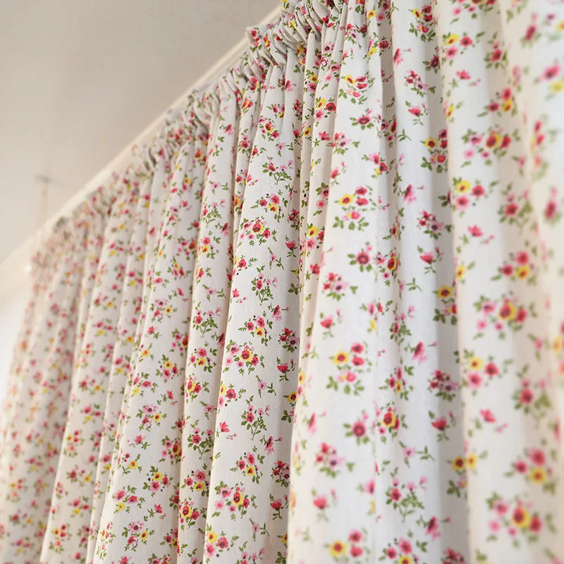 70*150 Korean Red Floral Short Curtains Japanese Rural Linen Flowers Half Curtains for Kitchen Partition Door #A053