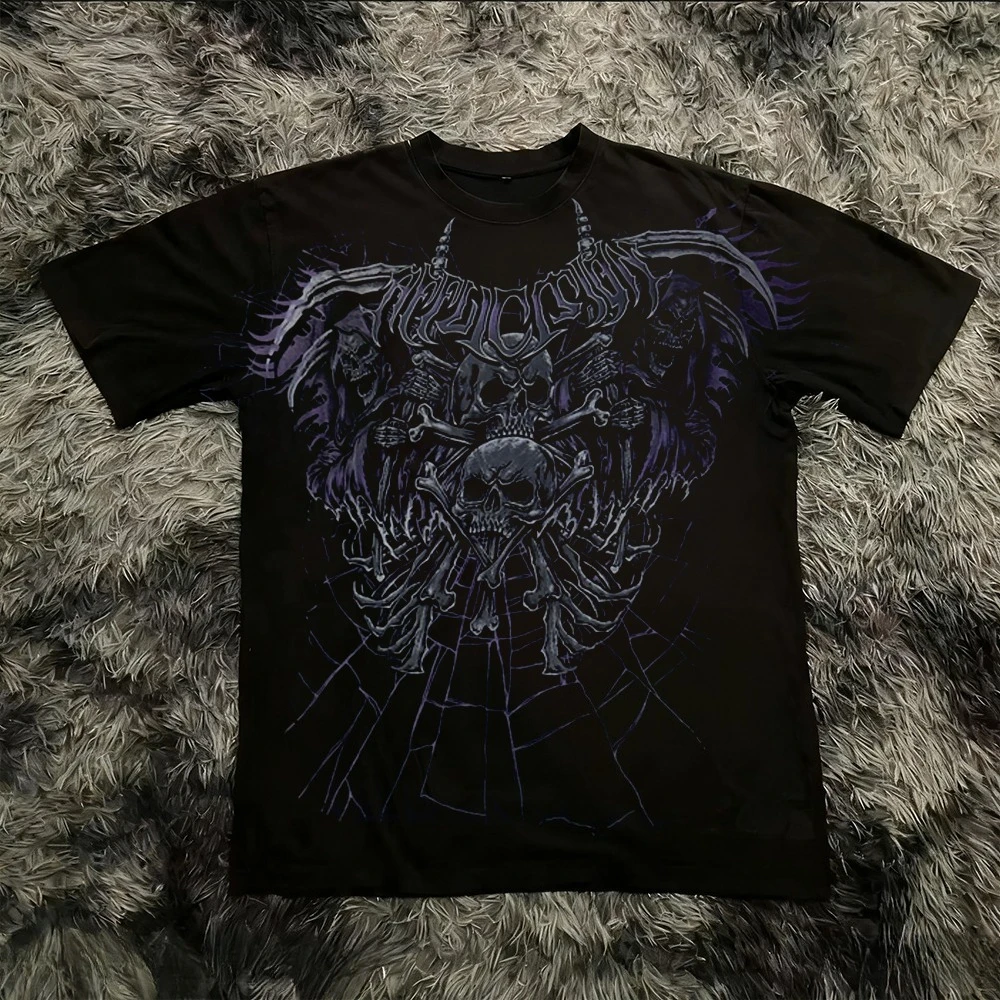 

Летняя классическая футболка в готическом стиле Y2K с принтом, оверсайз, уличный стиль, с круглым вырезом, хлопковая, для мужчин и женщин