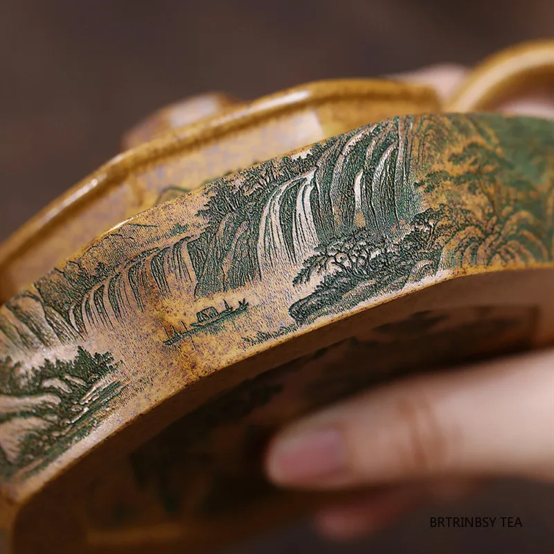 التقليد ييشينغ الأرجواني الطين إبريق الشاي الجمال المنزلية براد شاي المشهد اليدوية Zisha غلاية أدوات الشاي الصينية طقم شاي 240 مللي