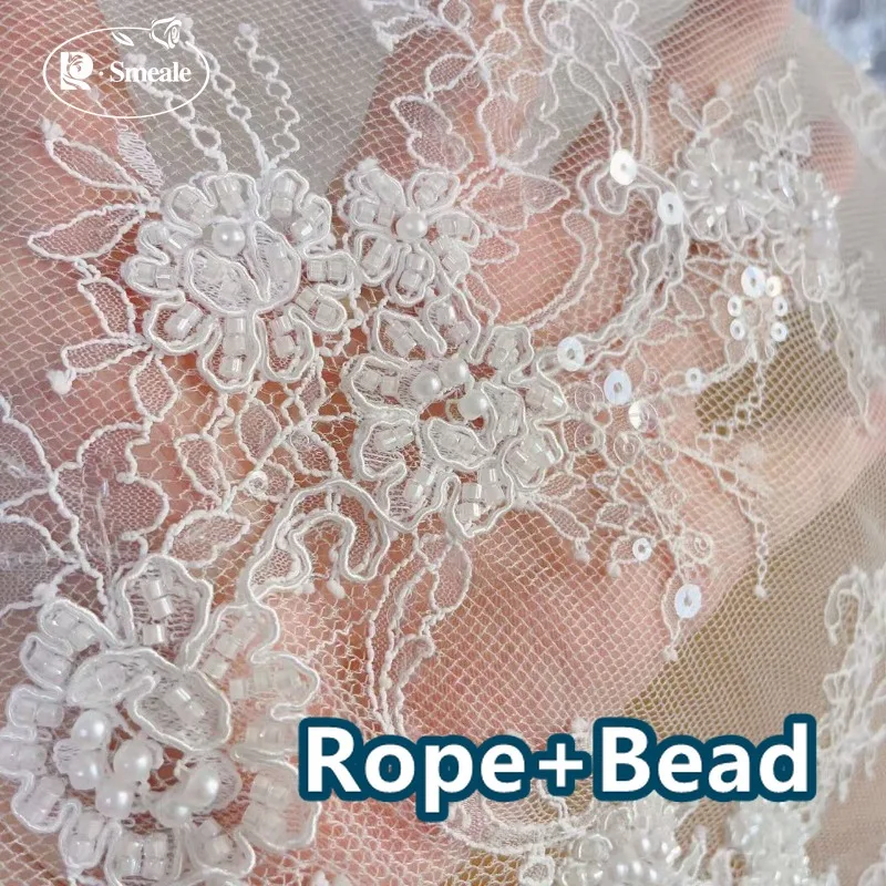 3M Eyelashes Beads Sequins Embroidery Lace Fabric Luxury Evening Dress French Lace High Quality Rope Embroidery