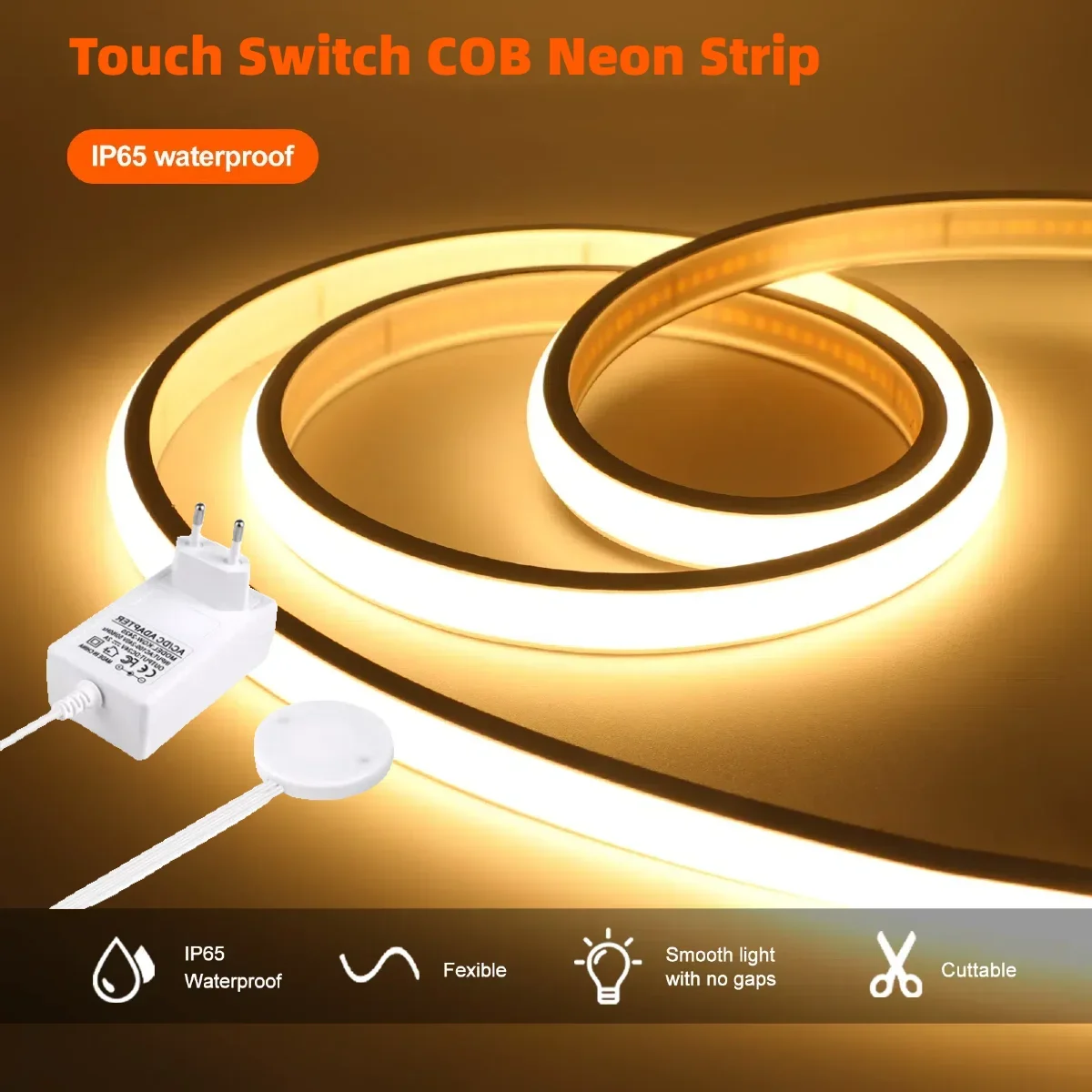 10M 5M DC24V COB Neon Strip Light 320LED/M High Density Pure Silicone Tube With Dimmable Touch Sensor Switch For Bedroom Kitchen