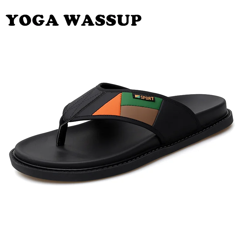 

YOGA WASSUP-Men's leather flip-flops, stylish, comfortable casual, outdoor sandals, new collection for summer 2024