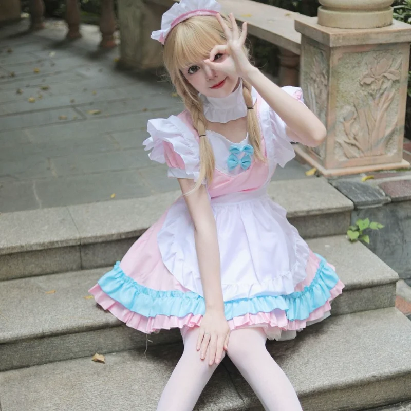 

anime Sweet Lolita Suit Japanese Anime Dress Pink Maid Cosplay Costume Comic Exhibition Outfit Servant Adult Clothing