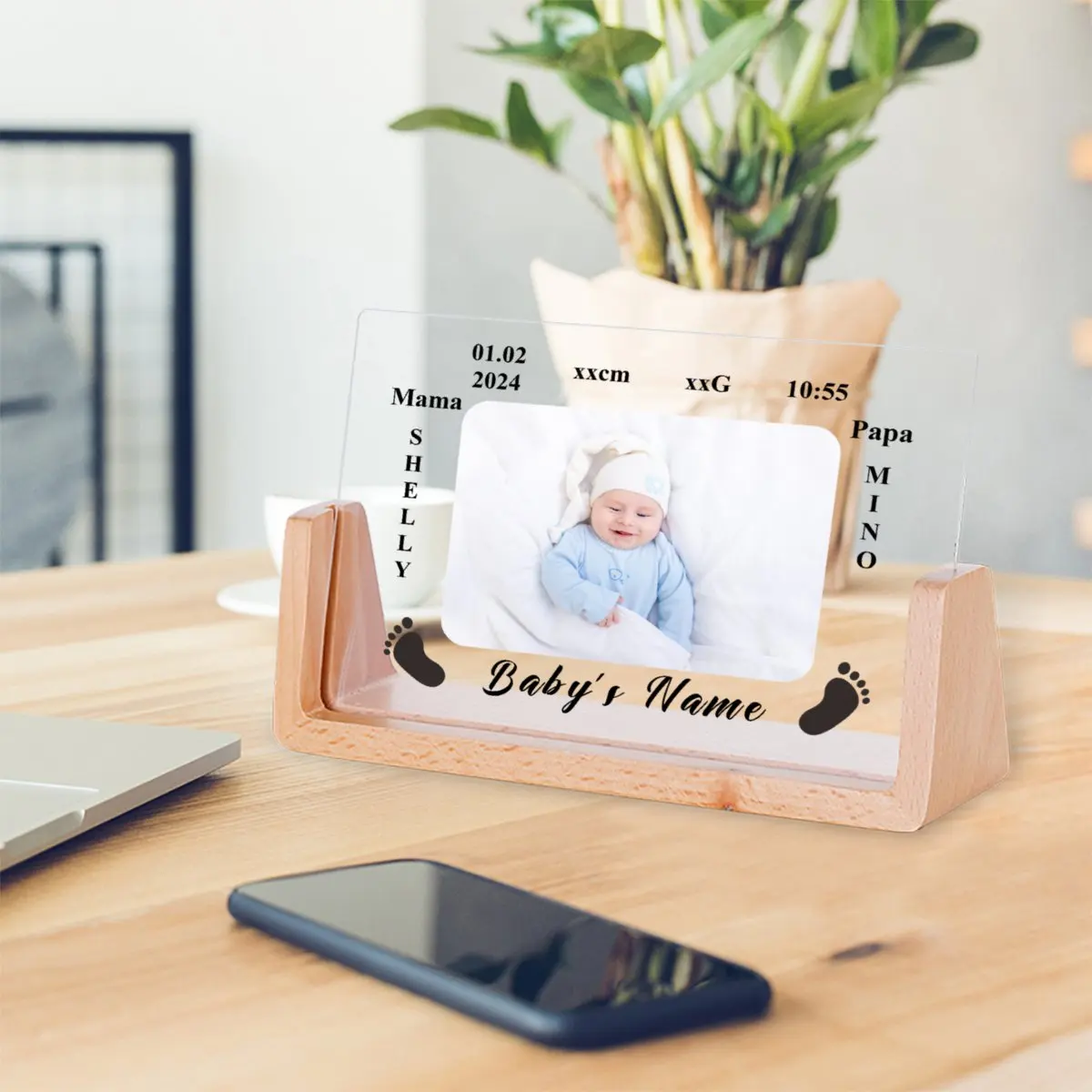 Lovely Personalized Baby Boys Girls Frame Custom Photo Name Birth Weight Height Time for Newborn Commemorate New Mom Dad Gift