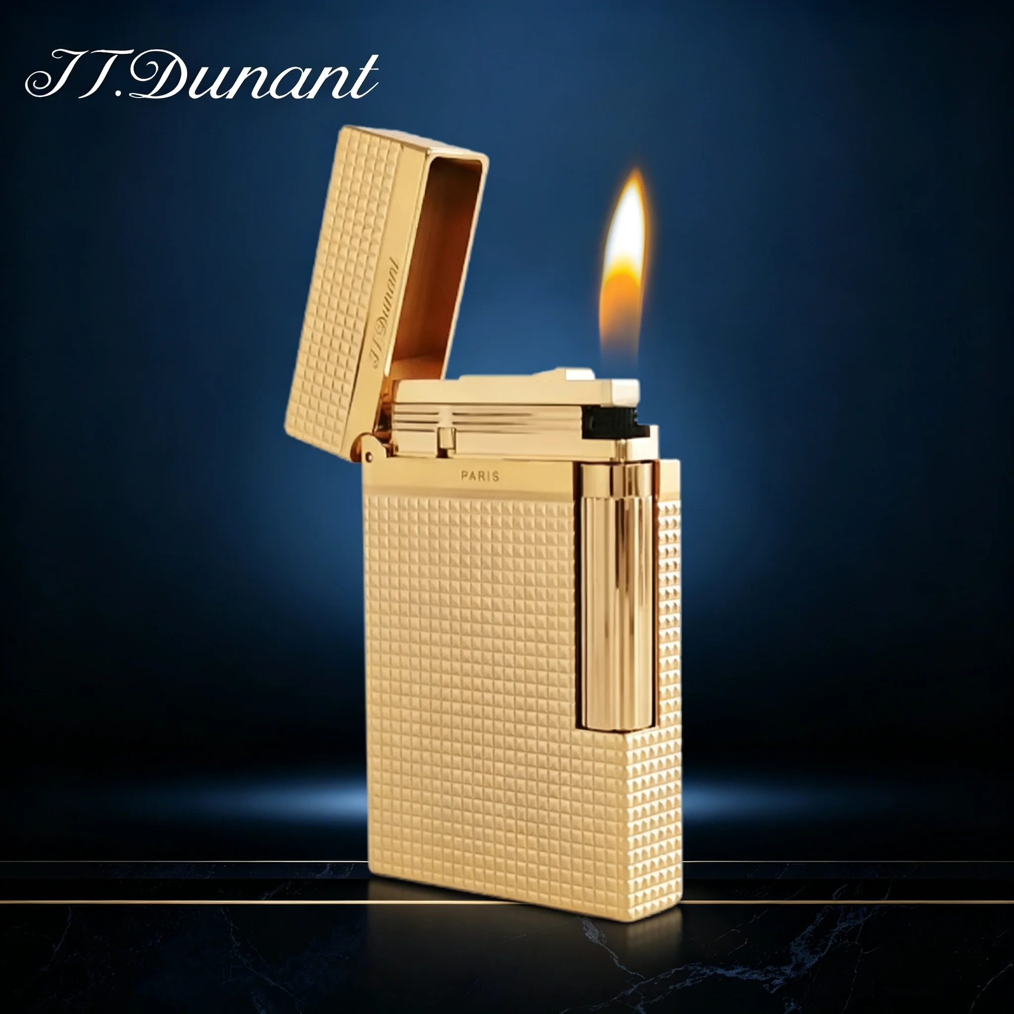 JT.Dunant Lighter Ding Sound Brass Metal Refillable Butane Cigar Cigarette Lighters Fuel Men Smoking Accessory