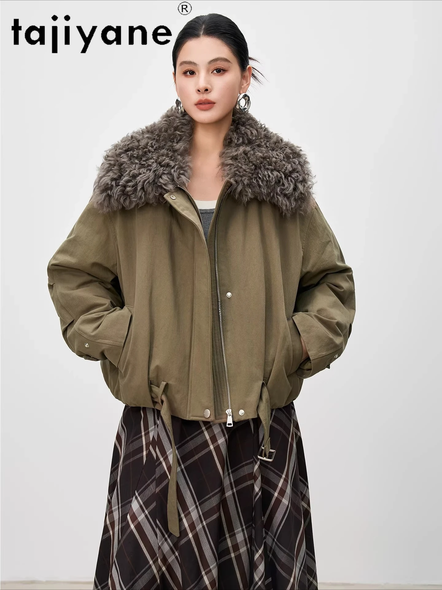 TAJIYANE Weißer Gänsedaunenmantel, Wollkragen, Damen-Winterjacke, kurz, stilvoll, Pufferjacken, 2025, Damenbekleidung, Temparaхок Brod Anderson