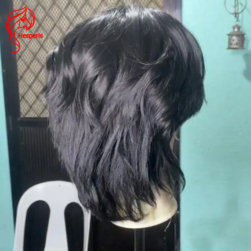 Hesperis Mens Wolf Cut Mullet Lace Wigs Natural Wavy Lace Front Human Hair Wigs For Male Layered Short Cut Pixie Wig For Boy