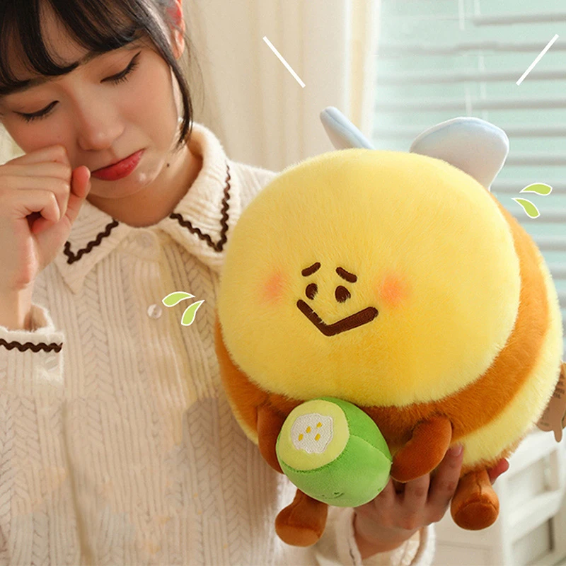 20cm The Green Party Bee Plush Doll Keychain PP Cotton Bee Cute Toy Bag Pendant Cartoon Expression Bee Plush Toy For Children