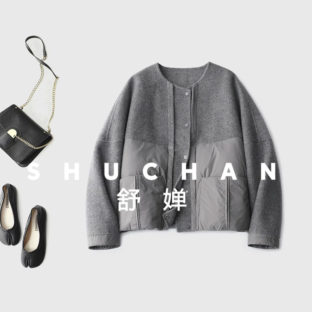 Down Splicing Double-sided Woolen Short Jacket, One Piece for Winter Loose  Coats for Women Abrigo Invierno 2025 Para Mujer