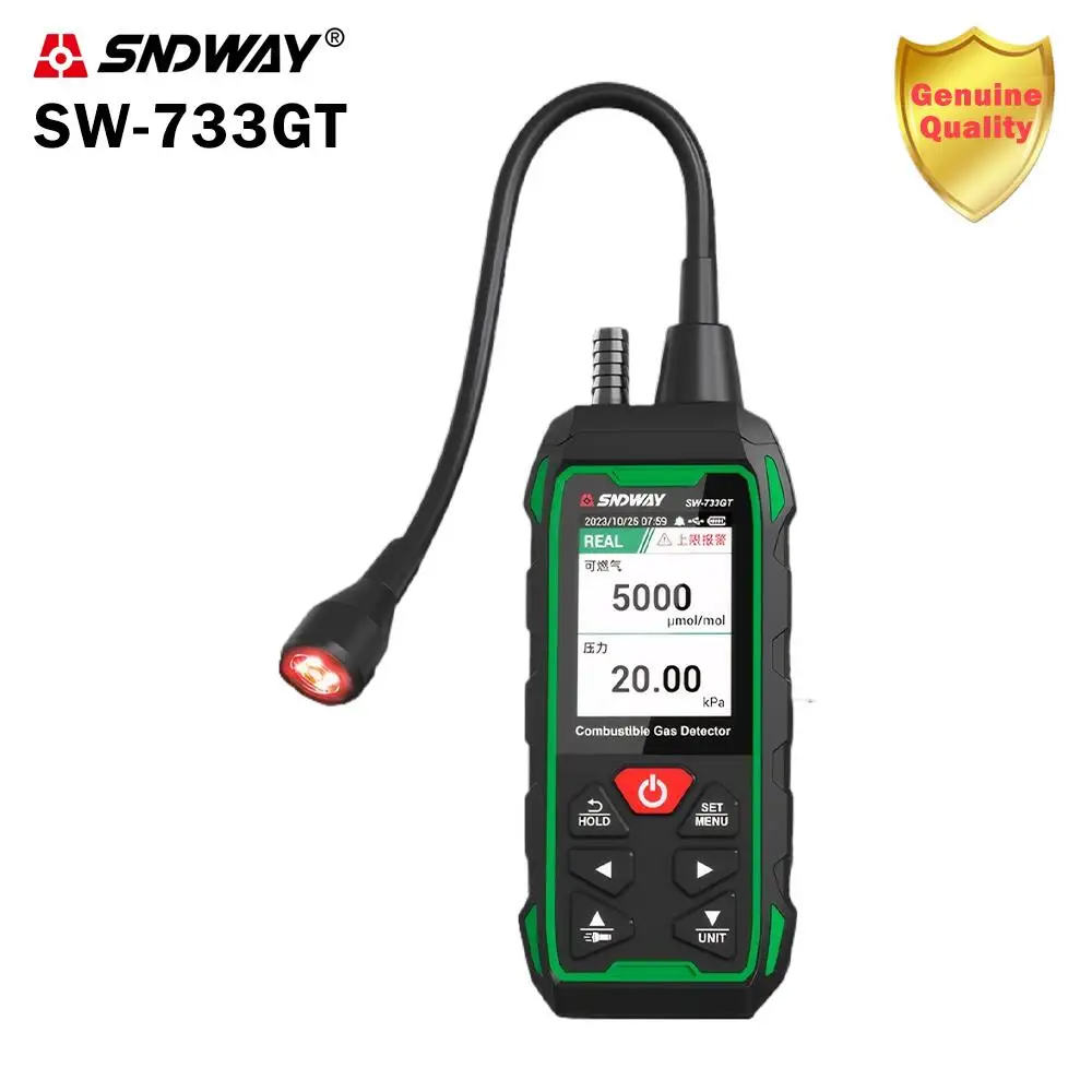 

SNDWAY-733GT Gas Pressure Detector Gas Leak Detector 0-1000PPM Sound & Screen Alarm Combustible Natural Methane Gas Detector