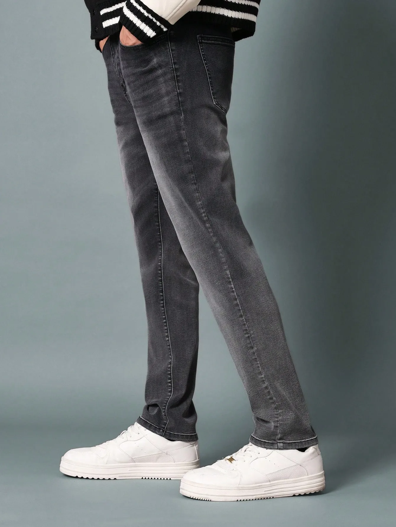 جينز رجالي مغسول بقصة ضيقة على شكل ندفة الثلج، جينز مرن لجميع المواسم بتصميم بسيط، مناسب للارتداء اليومي
