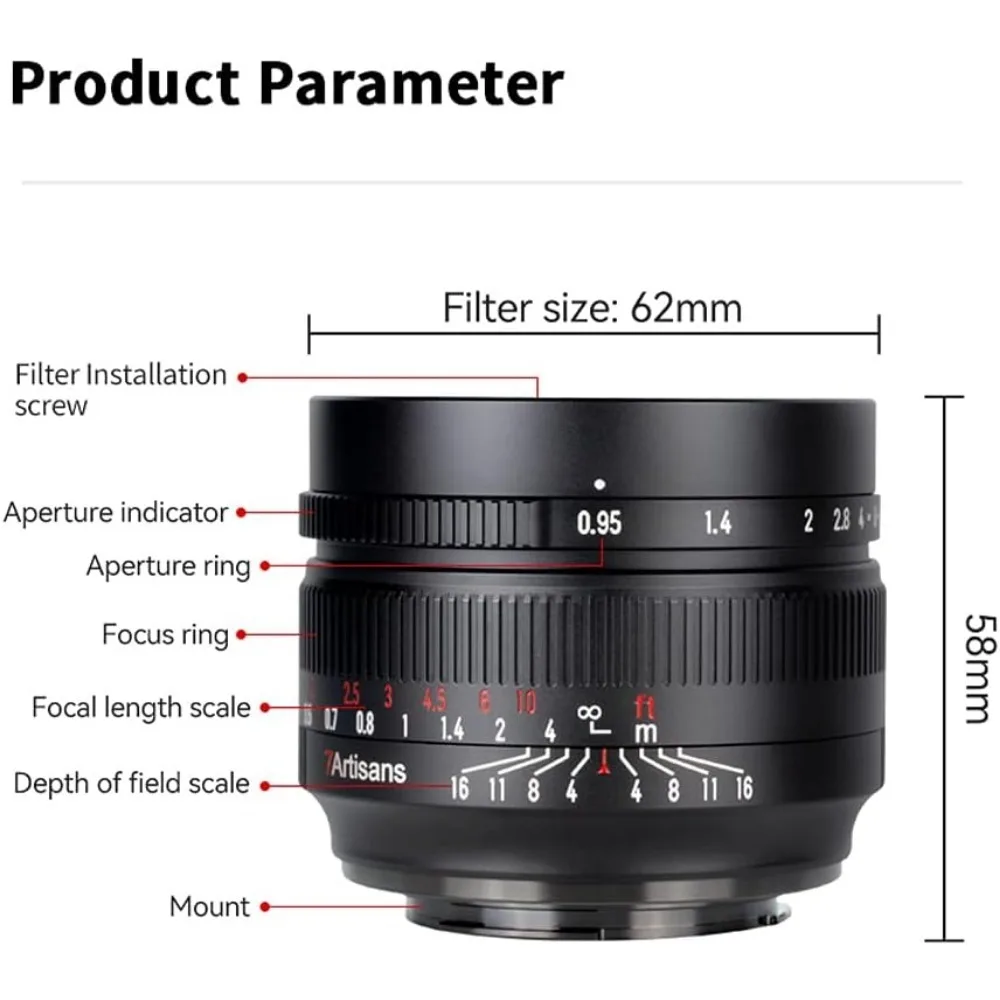 Pergear 7artisans 50 mm F0,95 APS-C manueller Fokus, große Blende, Prime-Objektiv für Sony E ZVE10 Nikon Z Z50 Micro 4/3 3