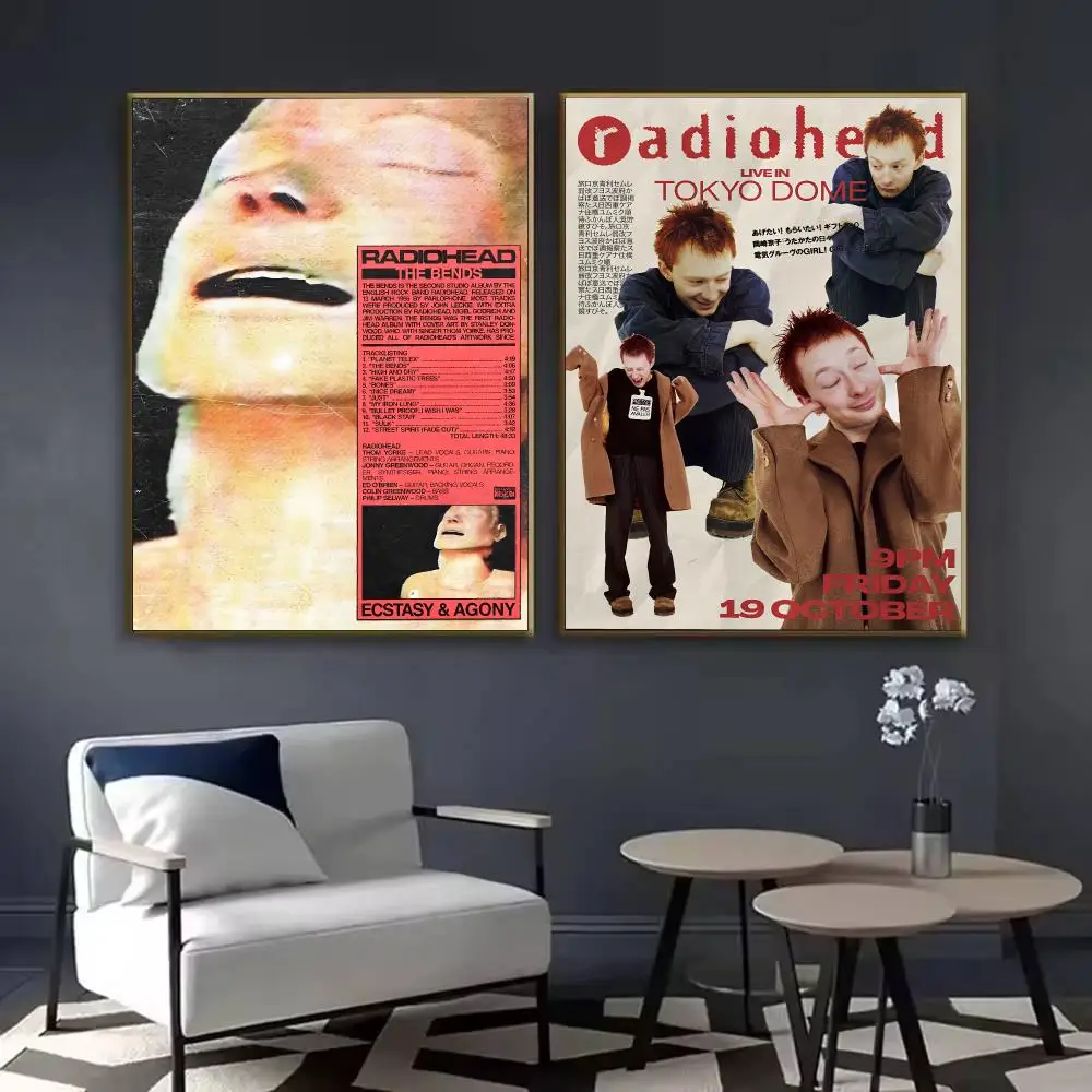 Rock Band R-RadioheadS Music Poster Waterproof Sticky Wall Art Print For Bedroom Living Room Hallway Bar Home Decor