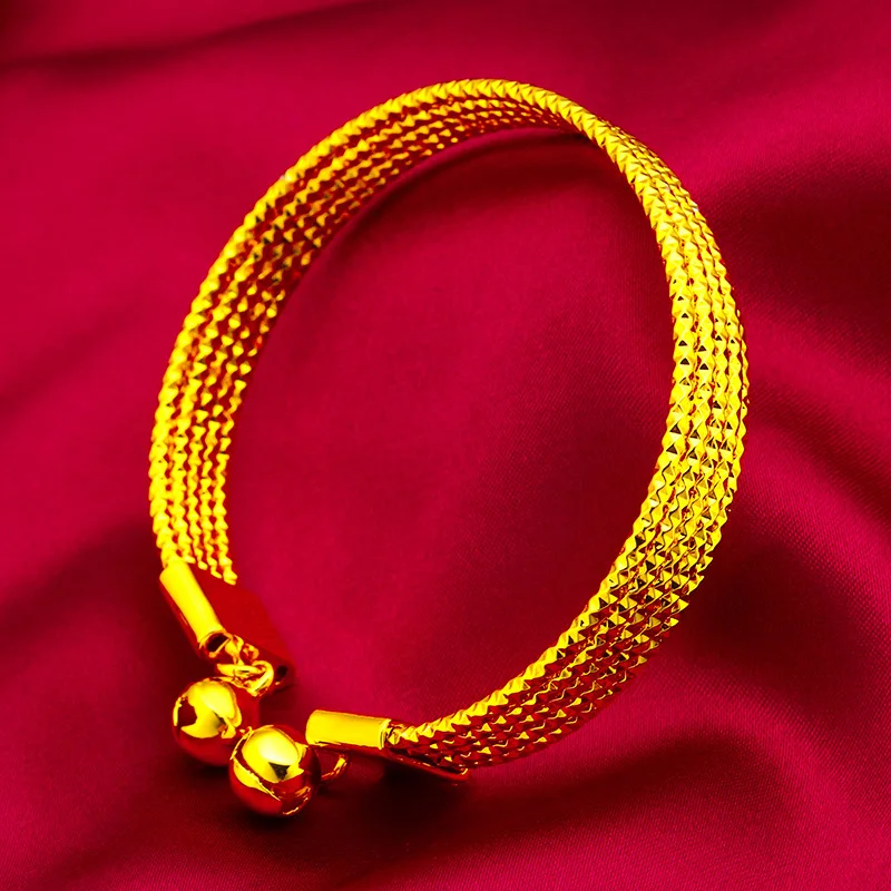 Women's 24K Gold AU999 Open Starry Sky Bell Bracelet - Exquisite star & bell, light texture, for knitwear & dresses