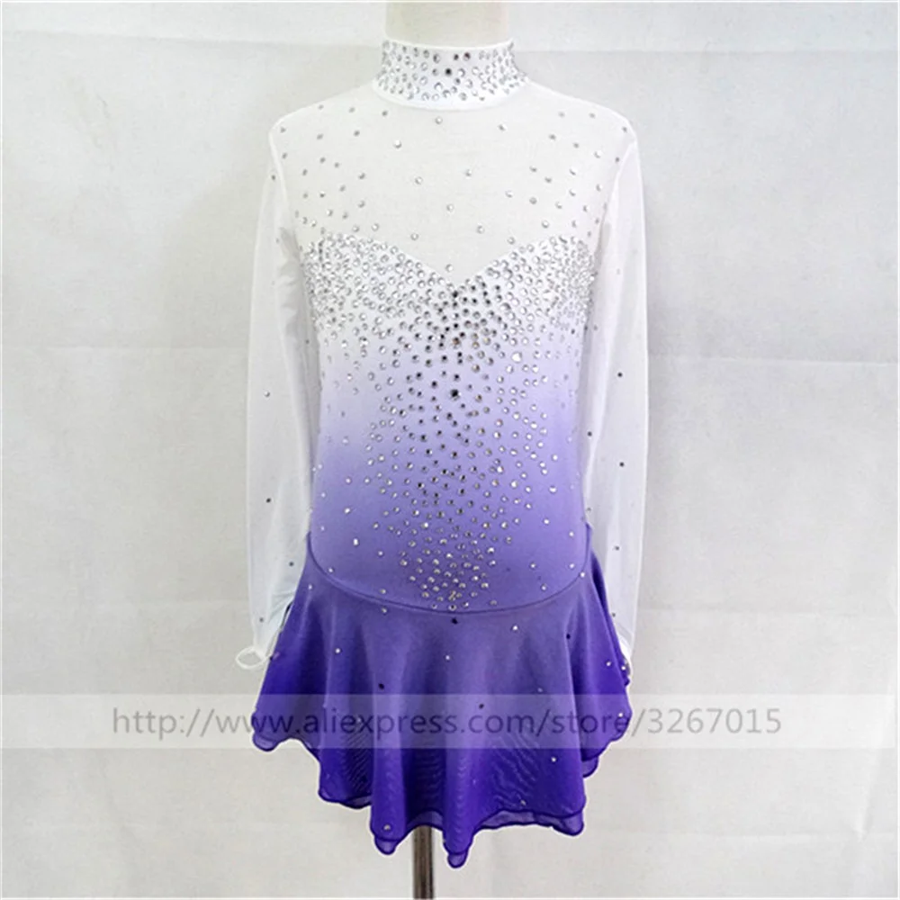 

LIUHUO Women Girl Costume Performance Long Sleeve Rhythmic Gymnastics Ballet Competition Leotard Figure Skating Dress Purple Kid