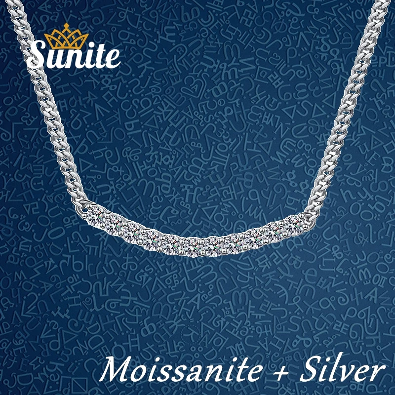 

Sunite Total 2.2ct Moissanite Diamond Cuban Necklace For Women Gold Plated 925 Sterling Silver Fine Jewelry Forever Love Gift