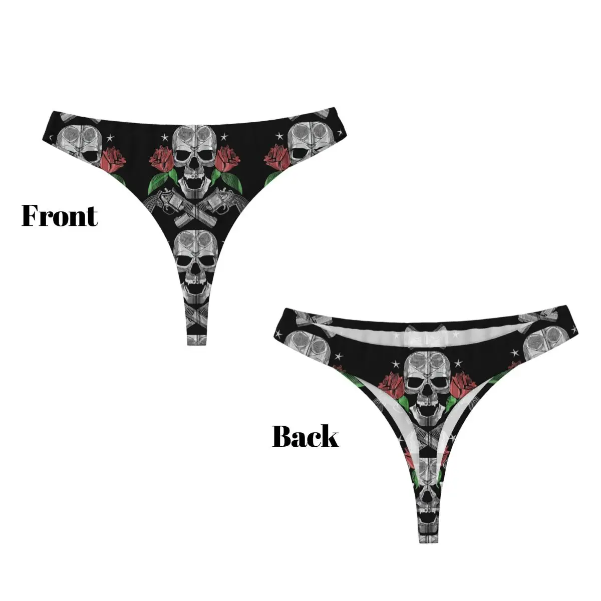 Custom Red Roses With Guns And Skull Design Zip Hoodie G-string Panties Breathable Women Stretch Thongs Comfort Underwear