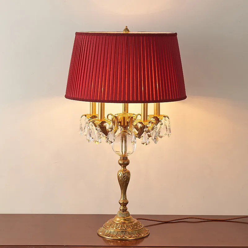 French all-copper crystal table lamp villa bedroom bedside lamp living room lamp European luxury retro atmospheric wedding room