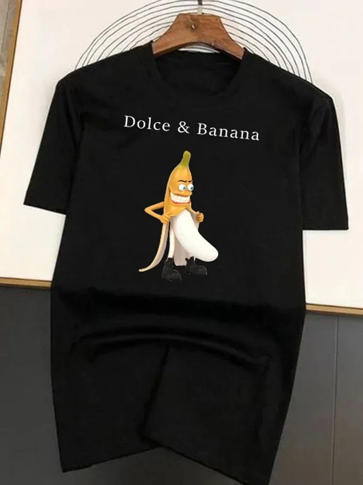 

Summer Banana Print Men's T-shirt Funny Crewneck Tee in Modal for Comfort and Style