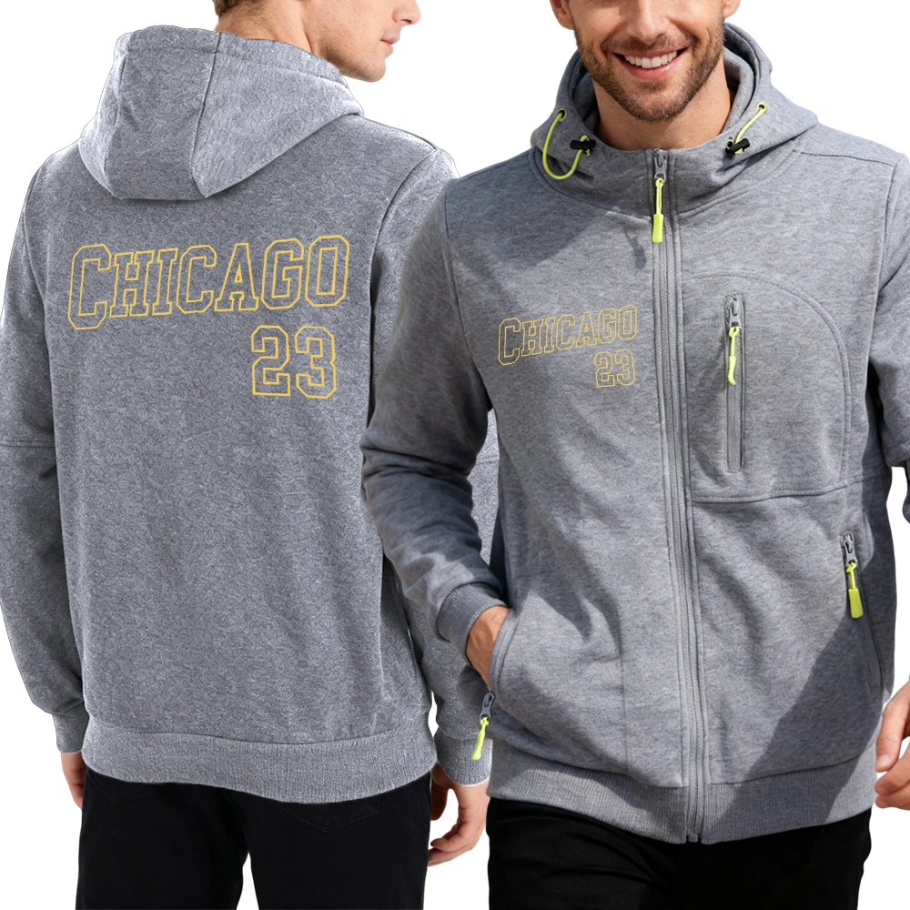 

Чикаго номер 23, дизайнерские толстовки на молнии, мужская модная повседневная уличная одежда, свободное разноцветное пальто, осенняя уличная флисовая одежда