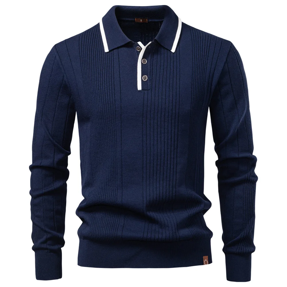 

European Autumn Winter 2025 New Fashion Men's Turn-down Collar Long Sleeve Knitted Casual Trendy Sweaters Male Pullovers Clothes