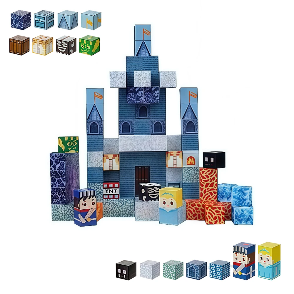 الإبداعية DIY الجمعية المغناطيسي الكرتون الأزرق القلعة اللبنات نموذج الجذعية ألعاب تعلم هدية تعليمية للطفل هدية عيد