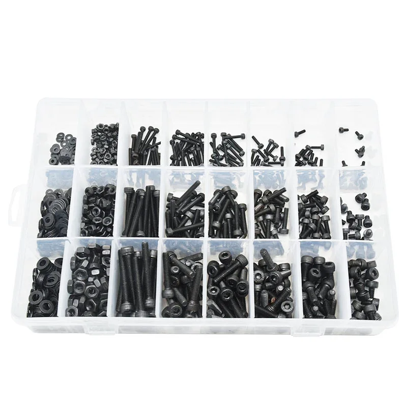 1080Pcs M2 M3-M4 Hex Socket Cap Screw Kit Grade 12.9 Carbon Steel Black Oxide Bolts Nuts Washers Set For Machinery 3D-Printer RC view 3