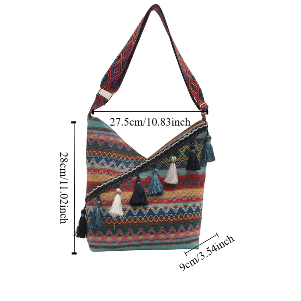 All-match Vintage Ethnic Style Crossbody Bags Large Capacity Woven Bohemian Tote Bag Tassel Geometric Fringe Shoulder Bag Women view 6