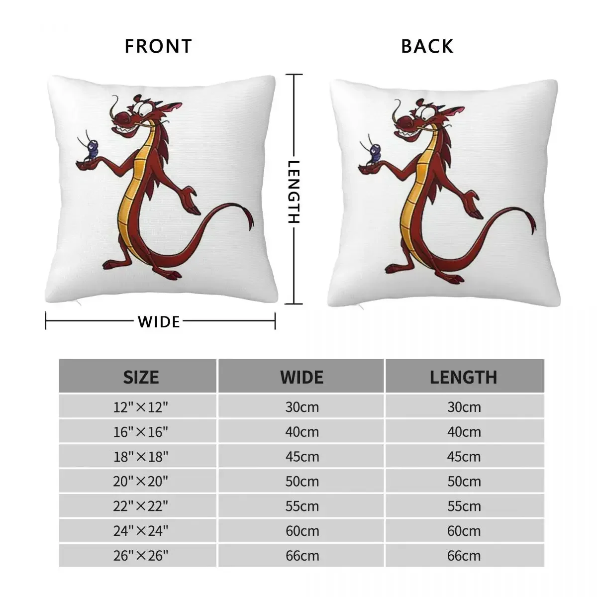 Mushu From Mulan Square Pillowcase Pillow Cover Polyester Cushion Decor Comfort Throw Pillow for Home Car