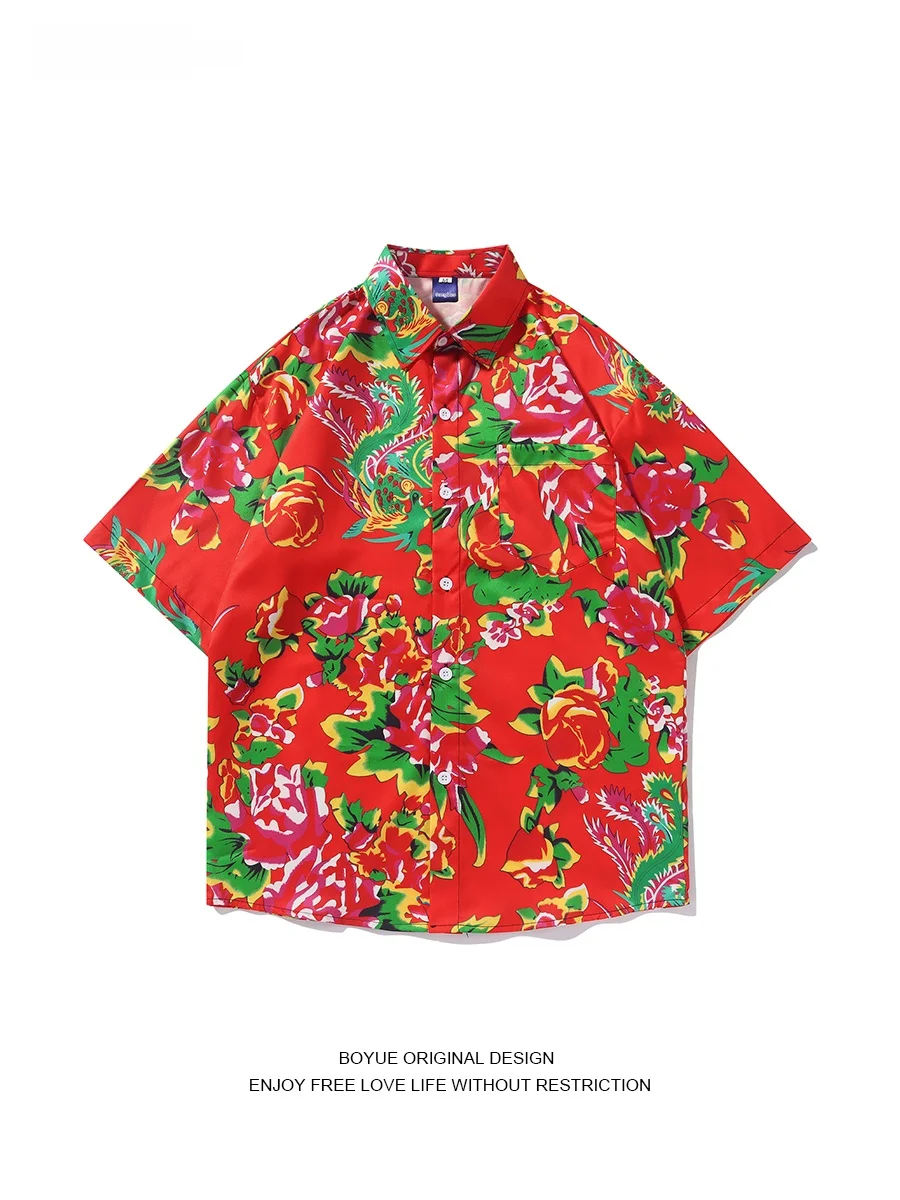 

Boyue Summer Floral Print Casual ort Sve irt ex Loose Fit Youth Faion Printed Patterned Top for Men And Women